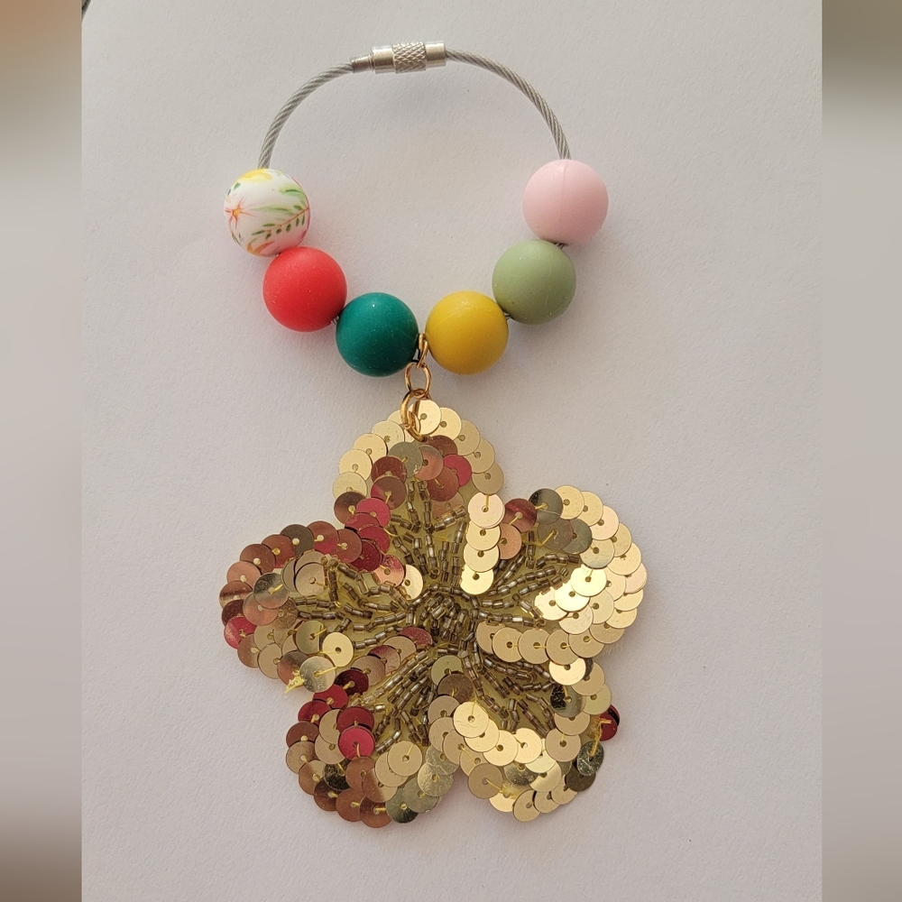 Golden Flower and Beads Bogg Bag Purse Charm
